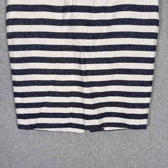 Ann Taylor Pencil Skirt 6 Gray Navy White Linen Cotton Zipper Pockets Nautical - Picture 3 of 13